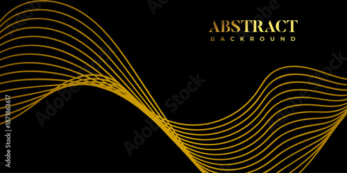  Luxury Abstract Black Background with Elegant Golden Wave Lines