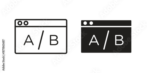 A B test icons line and solid version, outline and filled vector design set