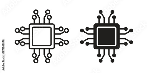 AI chip icons line and solid version, outline and filled vector design set