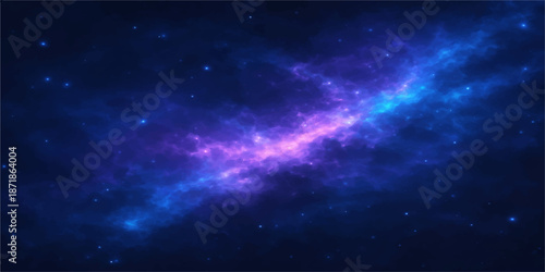 A deep blue space background featuring a bright nebula and distant galaxy stars scattered across the dark ethereal cosmos of the night sky universe
