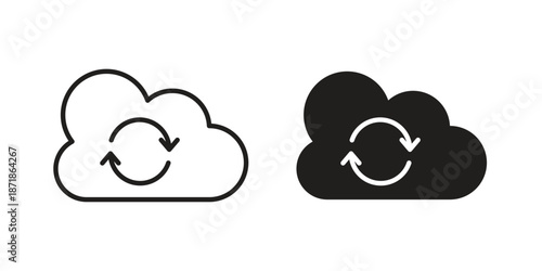Backup icons line and solid version, outline and filled vector design set