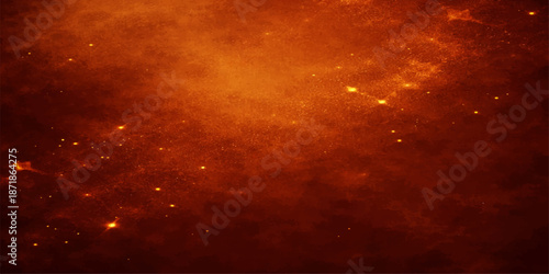 Abstract dark space background featuring a grunge textured design with burning orange flames and red smoke clouds against an inferno sky backdrop for an artistic heat pattern