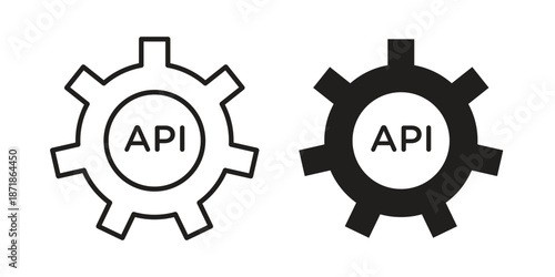 API icons line and solid version, outline and filled vector design set