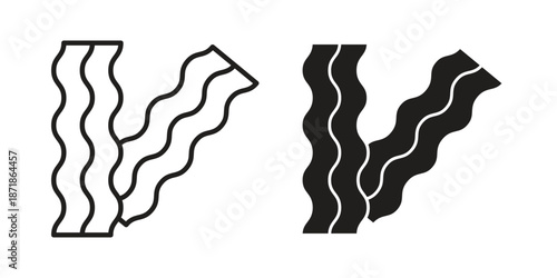 Bacon icons line and solid version, outline and filled vector design set