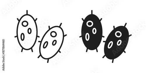 Bacteria icons line and solid version, outline and filled vector design set