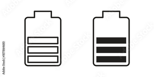 Battery icons line and solid version, outline and filled vector design set