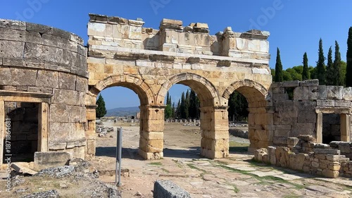 Wallpaper Mural HIERAPOLIS in Denizli, TURKEY, August 13, 2024: The ancient city of Hierapolis near Pamukkale, against the backdrop of nature and mountains. The Phrygian period.UNESCO.4K Torontodigital.ca