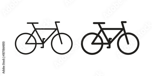 Bicycle icons line and solid version, outline and filled vector design set