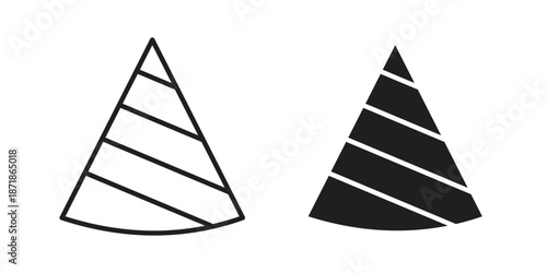 Birthday hat icons line and solid version, outline and filled vector design set