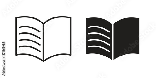 Book icons line and solid version, outline and filled vector design set