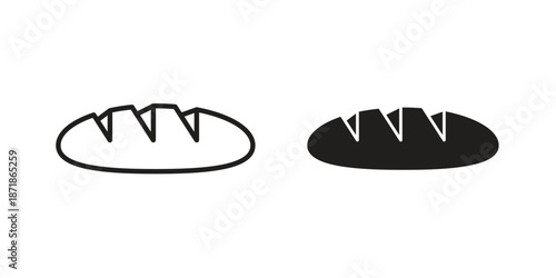 Bread loaf icons line and solid version, outline and filled vector design set