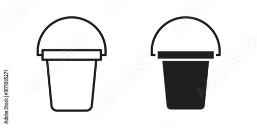 Bucket icons line and solid version, outline and filled vector design set