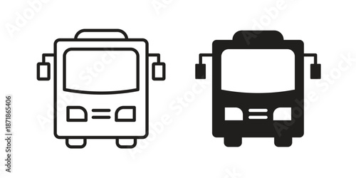 Bus icons line and solid version, outline and filled vector design set