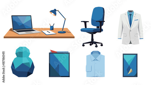 Modern office essentials: abstract geometric design with low poly and minimalist touch