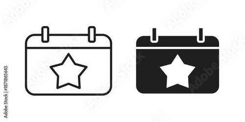 Calendar with event icons line and solid version, outline and filled vector design set