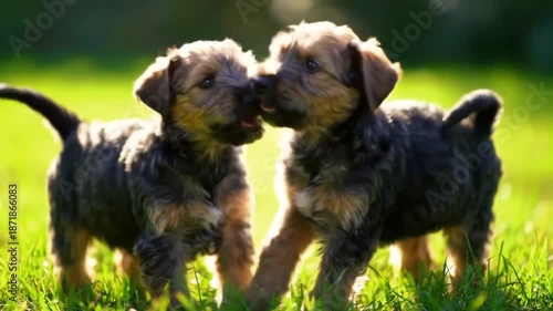 two dogs playing on the grass