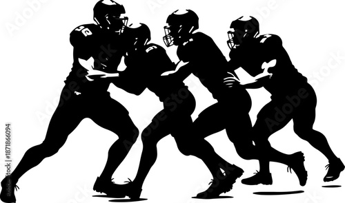 American Football Player Action Silhouettes Set