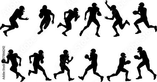 American Football Player Action Silhouettes Set