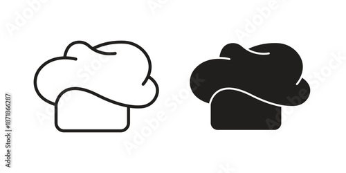 Chef icons line and solid version, outline and filled vector design set