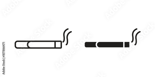 Cigarette icons line and solid version, outline and filled vector design set
