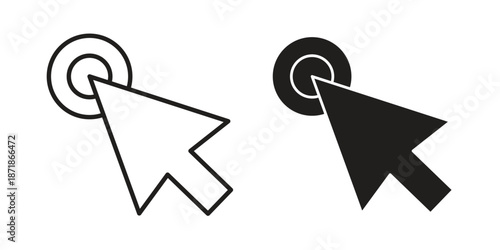 Click icons line and solid version, outline and filled vector design set