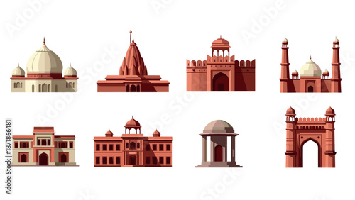 Iconic indian architecture set featuring famous landmarks