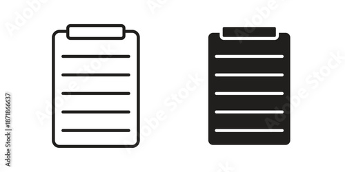 Clipboard icons line and solid version, outline and filled vector design set