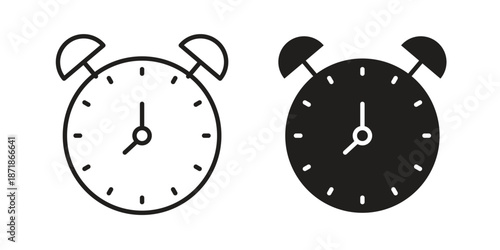 Clock icons line and solid version, outline and filled vector design set