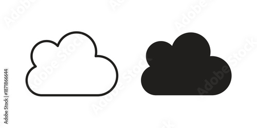 Cloud icons line and solid version, outline and filled vector design set