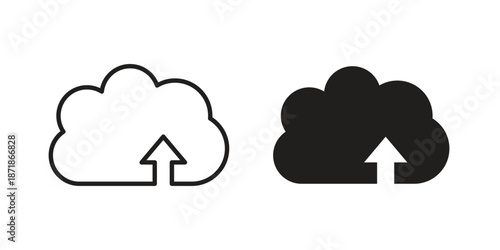 Cloud upload icons line and solid version, outline and filled vector design set