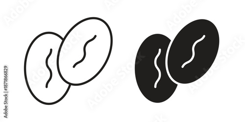 Coffee Bean icons line and solid version, outline and filled vector design set