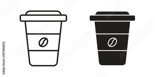 coffee cup icons line and solid version, outline and filled vector design set
