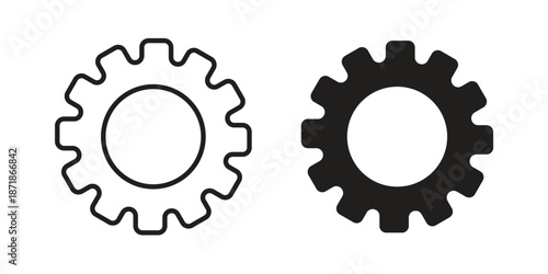 Cogwheel icons line and solid version, outline and filled vector design set