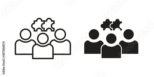 Collaboration icons line and solid version, outline and filled vector design set