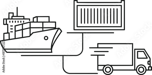 Container Ship Unloading Cargo to Truck and Container.