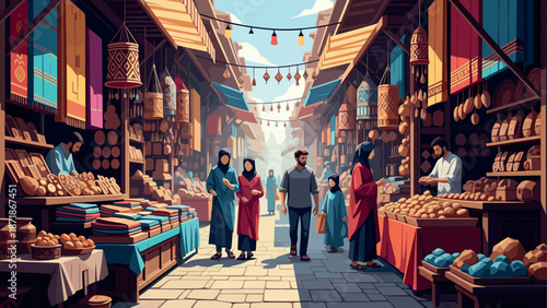Experience the vibrant atmosphere of a bustling middle eastern market in daylight