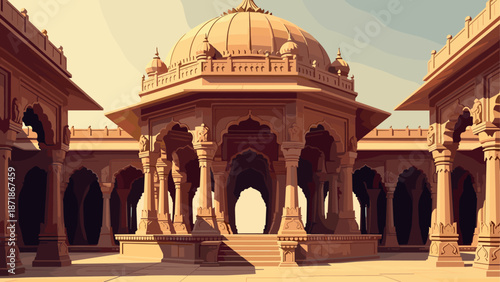Intricate linear architectural design of traditional indian palace courtyard