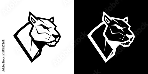 Dynamic and powerful black panther or cougar head logo design, representing strength, speed, and agility, suitable for sports teams, e-sports, or a robust brand identity