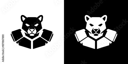 Powerful geometric panther head logo vector illustration in monochrome, a sleek and modern abstract design ideal for sports teams, gaming mascots, or strong brand identity