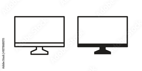 Desktop icons line and solid version, outline and filled vector design set