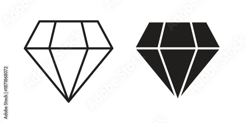 Diamond icons line and solid version, outline and filled vector design set