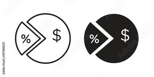 Dividend icons line and solid version, outline and filled vector design set