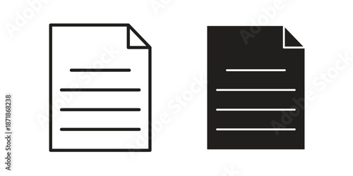 Document icons line and solid version, outline and filled vector design set