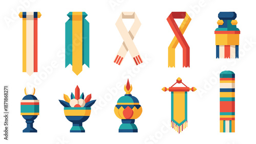 Colorful flat design award ribbons and trophies collection for celebrations