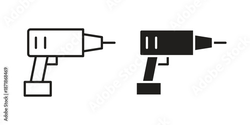 Drill icons line and solid version, outline and filled vector design set