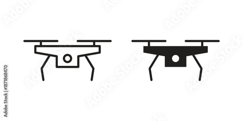 Drone icons line and solid version, outline and filled vector design set
