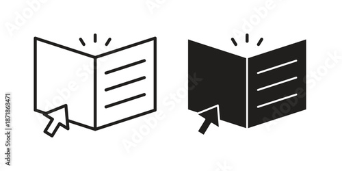 E-book icons line and solid version, outline and filled vector design set