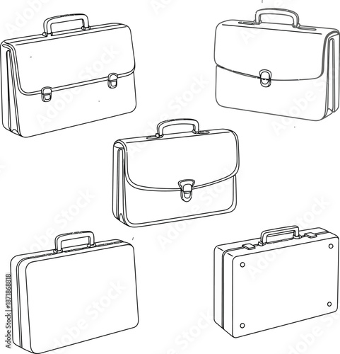 A set of single line-art icons  of a briefcases  isolated on white background. 