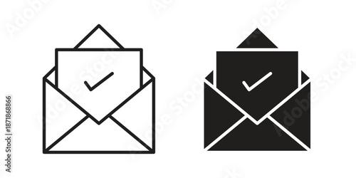 Envelope open icons line and solid version, outline and filled vector design set