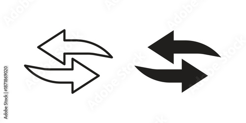 Exchange icons line and solid version, outline and filled vector design set